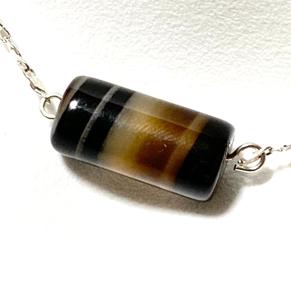 2/$20,Natural Eye Agate Necklace, Genuine Gemstone Bar Pendant & Stainless Chain
